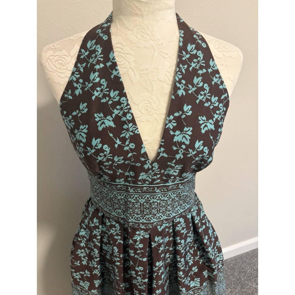 Maggy London Floral Halter Dress~8~Fit & Flare Cotton Garden Party Feminine Vamp - Picture 4 of 16